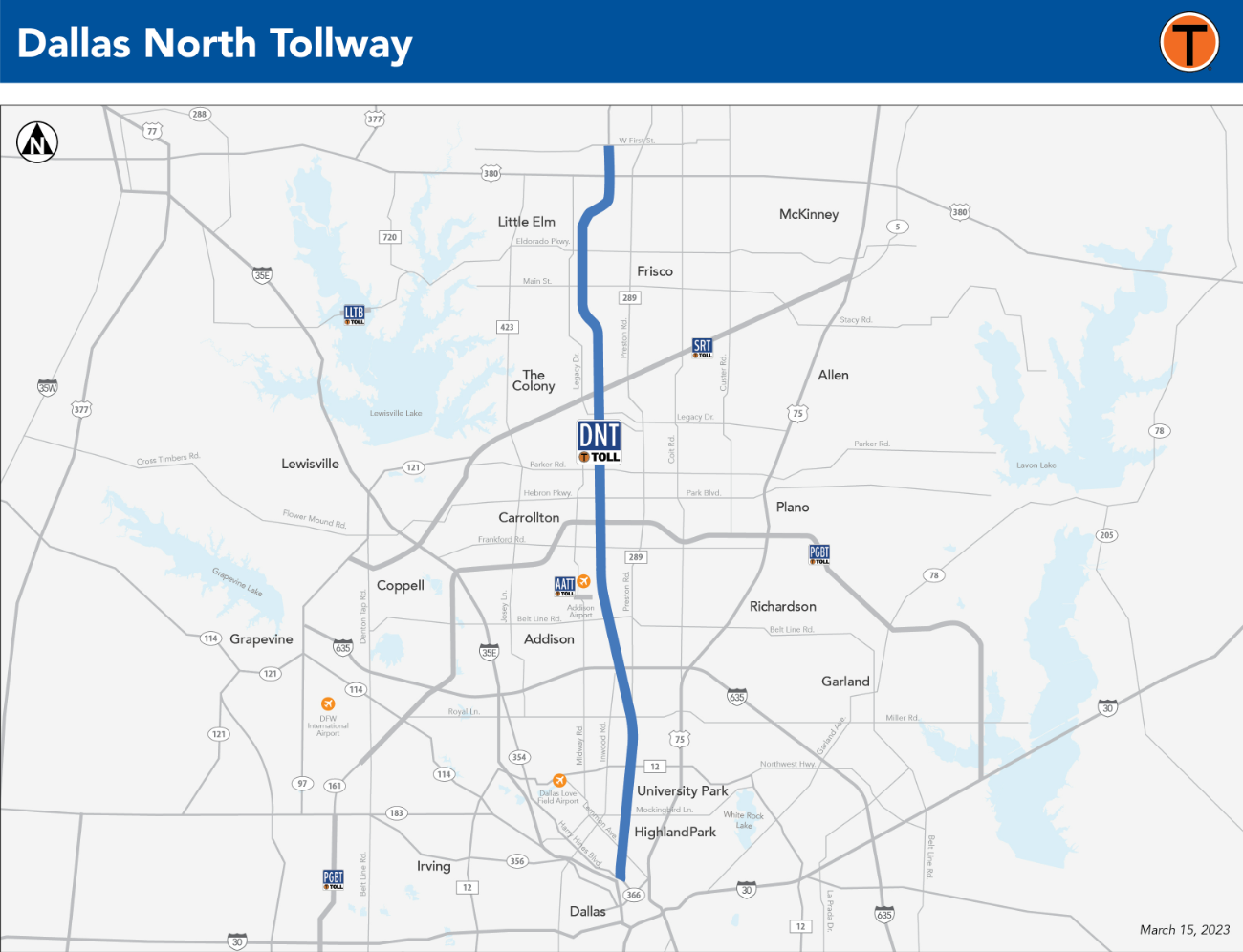 Dallas North Tollway Map - by NTTA